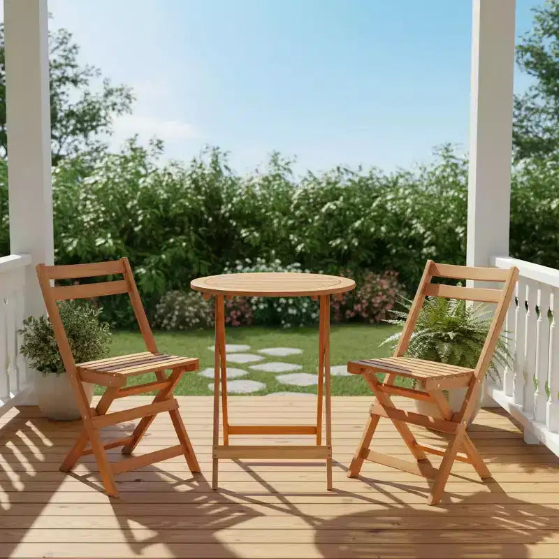 Gymax Ensemble bistrot de jardin pliable 3 pièces avec table et chaises en bois d'acacia massif design à lattes pour la respirabilité pour jardin, terrasse, bord de piscine