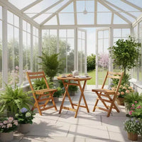 Gymax Ensemble bistrot de jardin pliable 3 pièces avec table et chaises en bois d'acacia massif design à lattes pour la respirabilité pour jardin, terrasse, bord de piscine