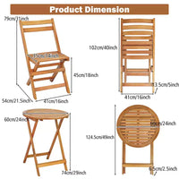 Gymax Ensemble bistrot de jardin pliable 3 pièces avec table et chaises en bois d'acacia massif design à lattes pour la respirabilité pour jardin, terrasse, bord de piscine