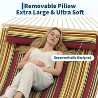 Hamac matelassé double de 3,65 m avec barre d'écartement - Hamac d'extérieur pour 2 personnes (capacité 204 kg) - Pour terrasse, jardin et piscine