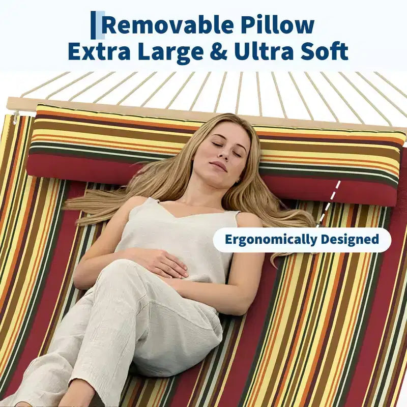 Hamac matelassé double de 3,65 m avec barre d'écartement - Hamac d'extérieur pour 2 personnes (capacité 204 kg) - Pour terrasse, jardin et piscine