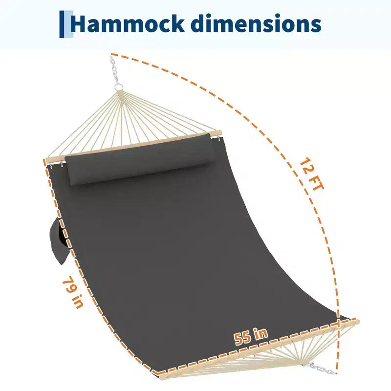 Hamac matelassé double de 3,65 m avec barre d'écartement - Hamac d'extérieur pour 2 personnes (capacité 204 kg) - Pour terrasse, jardin et piscine