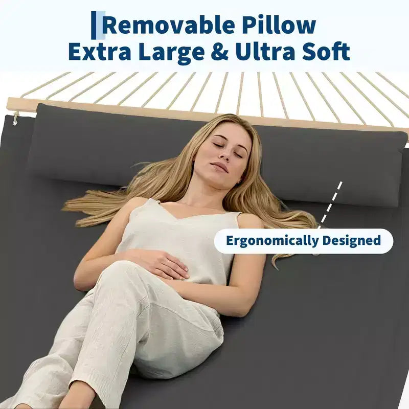 Hamac matelassé double de 3,65 m avec barre d'écartement - Hamac d'extérieur pour 2 personnes (capacité 204 kg) - Pour terrasse, jardin et piscine
