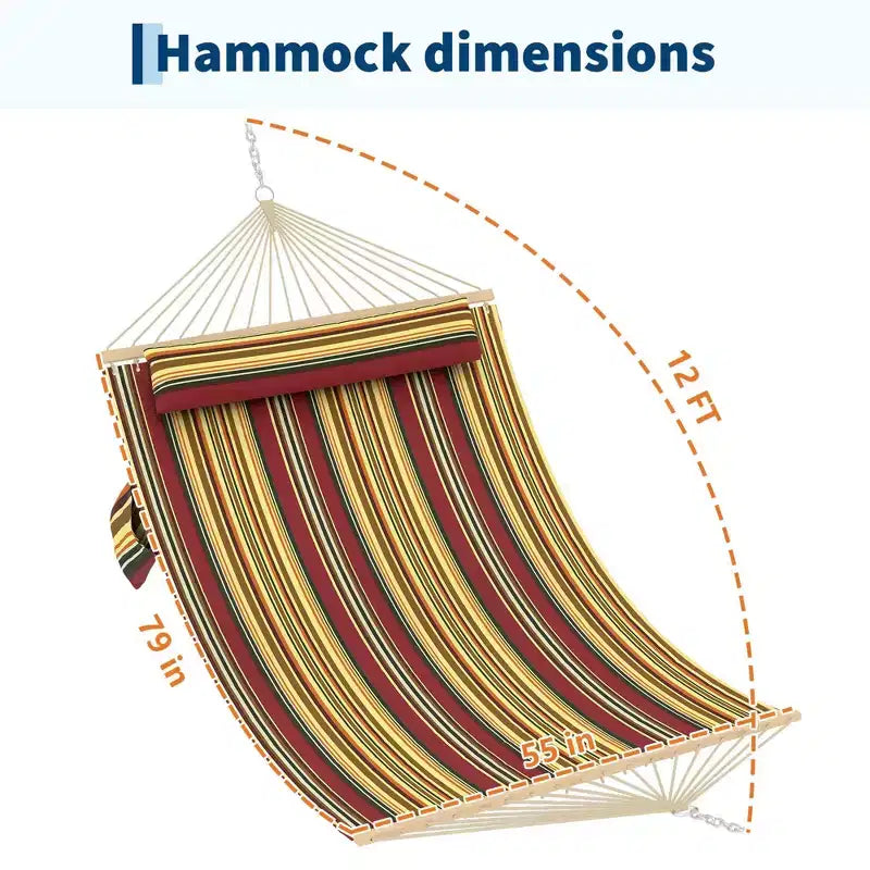 Hamac matelassé double de 3,65 m avec barre d'écartement - Hamac d'extérieur pour 2 personnes (capacité 204 kg) - Pour terrasse, jardin et piscine