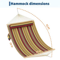 Hamac matelassé double de 3,65 m avec barre d'écartement - Hamac d'extérieur pour 2 personnes (capacité 204 kg) - Pour terrasse, jardin et piscine