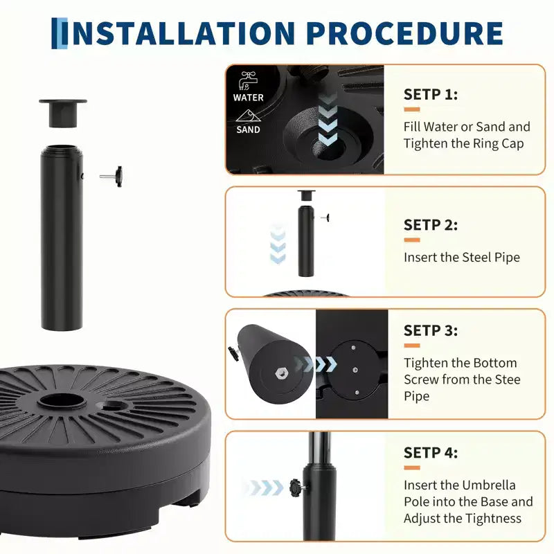 Base de parasol de patio robuste remplie d'eau, support de parasol resistant aux intemperies pour cour et pelouse