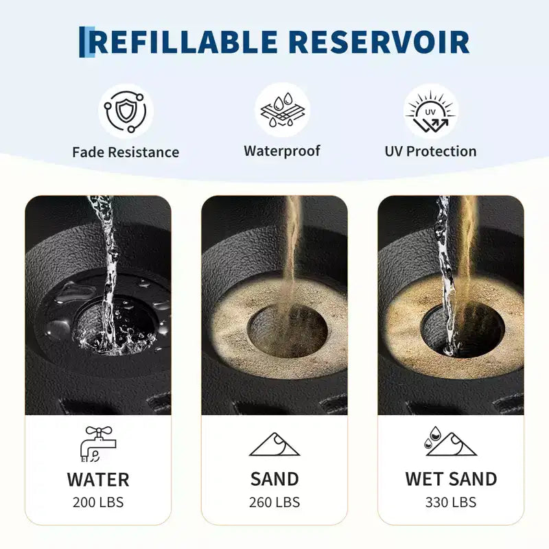 Base de parasol de patio robuste remplie d'eau, support de parasol resistant aux intemperies pour cour et pelouse