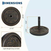 Base de parasol de terrasse ronde robuste, support en résine de 12 kg, adaptateur de mât réglable de 3,8 à 5,3 cm, pour parasols de 2,3 à 3,3 m.