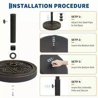 Base de parasol de terrasse ronde robuste, support en résine de 12 kg, adaptateur de mât réglable de 3,8 à 5,3 cm, pour parasols de 2,3 à 3,3 m.