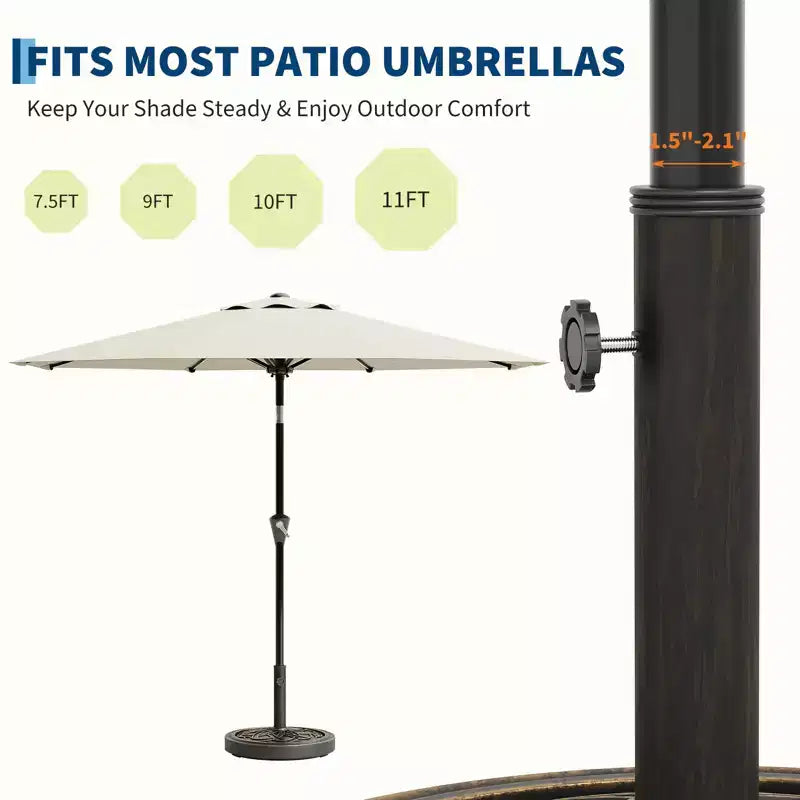 Base de parasol de terrasse ronde robuste, support en résine de 12 kg, adaptateur de mât réglable de 3,8 à 5,3 cm, pour parasols de 2,3 à 3,3 m.