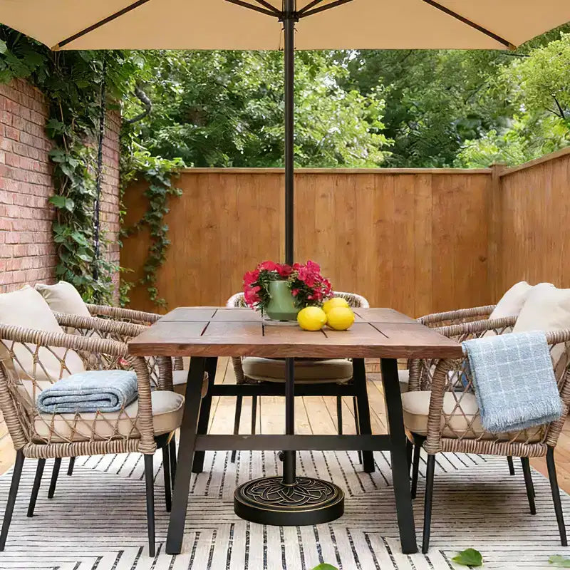Base de parasol de terrasse ronde robuste, support en résine de 12 kg, adaptateur de mât réglable de 3,8 à 5,3 cm, pour parasols de 2,3 à 3,3 m.
