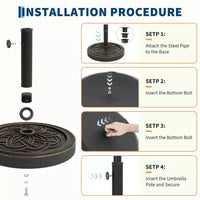 Base de parasol de terrasse ronde robuste, support en résine de 12 kg, adaptateur de mât réglable de 3,8 à 5,3 cm, pour parasols de 2,3 à 3,3 m.