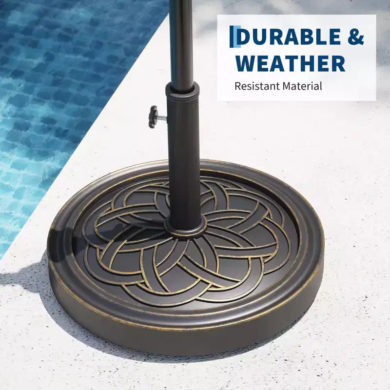 Base de parasol de terrasse ronde robuste, support en résine de 12 kg, adaptateur de mât réglable de 3,8 à 5,3 cm, pour parasols de 2,3 à 3,3 m.