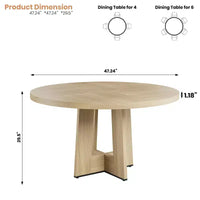 Table à manger ronde moderne de 119 cm pour 4 à 6 personnes, table de cuisine avec base piédestal robuste, table de salle à manger circulaire peu encombrante pour petits espaces