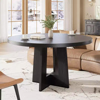 Table à manger ronde moderne de 119 cm pour 4 à 6 personnes, table de cuisine avec base piédestal robuste, table de salle à manger circulaire peu encombrante pour petits espaces