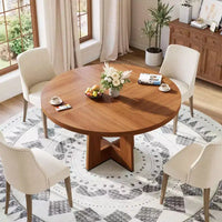 Table à manger ronde moderne de 119 cm pour 4 à 6 personnes, table de cuisine avec base piédestal robuste, table de salle à manger circulaire peu encombrante pour petits espaces