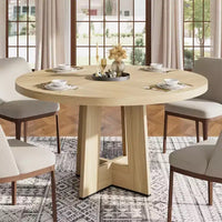 Table à manger ronde moderne de 119 cm pour 4 à 6 personnes, table de cuisine avec base piédestal robuste, table de salle à manger circulaire peu encombrante pour petits espaces