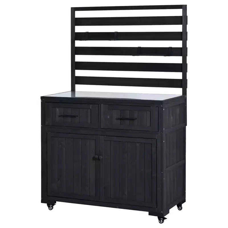 Whisen 64.9 Grande Desserte Îlot de Cuisine d'Extérieur avec Évier, Banc de Jardinage, Chariot de Barbecue Extérieur avec Plateau en Acier Inoxydable