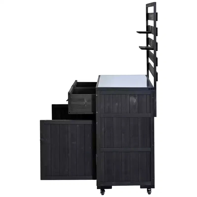 Whisen 64.9 Grande Desserte Îlot de Cuisine d'Extérieur avec Évier, Banc de Jardinage, Chariot de Barbecue Extérieur avec Plateau en Acier Inoxydable