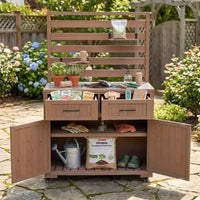 Whisen 64.9 Grande Desserte Îlot de Cuisine d'Extérieur avec Évier, Banc de Jardinage, Chariot de Barbecue Extérieur avec Plateau en Acier Inoxydable