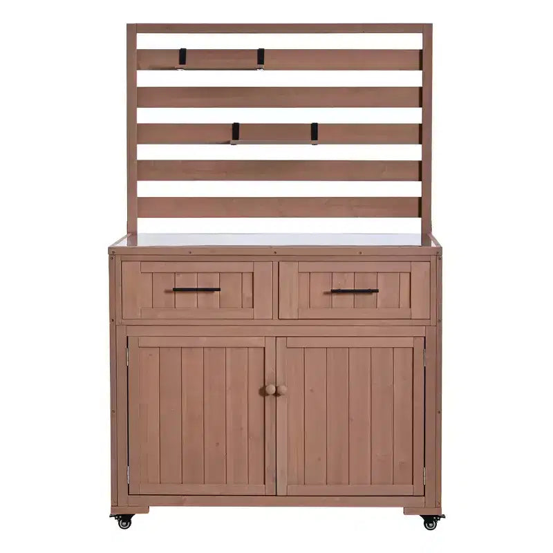 Whisen 64.9 Grande Desserte Îlot de Cuisine d'Extérieur avec Évier, Banc de Jardinage, Chariot de Barbecue Extérieur avec Plateau en Acier Inoxydable