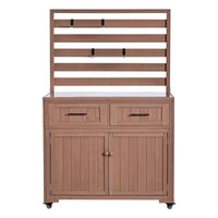 Whisen 64.9 Grande Desserte Îlot de Cuisine d'Extérieur avec Évier, Banc de Jardinage, Chariot de Barbecue Extérieur avec Plateau en Acier Inoxydable