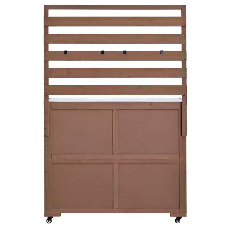 Whisen 64.9 Grande Desserte Îlot de Cuisine d'Extérieur avec Évier, Banc de Jardinage, Chariot de Barbecue Extérieur avec Plateau en Acier Inoxydable