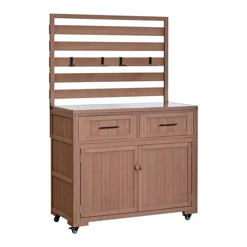 Whisen 64.9 Grande Desserte Îlot de Cuisine d'Extérieur avec Évier, Banc de Jardinage, Chariot de Barbecue Extérieur avec Plateau en Acier Inoxydable