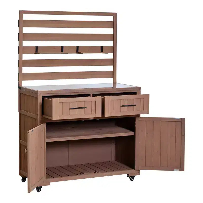 Whisen 64.9 Grande Desserte Îlot de Cuisine d'Extérieur avec Évier, Banc de Jardinage, Chariot de Barbecue Extérieur avec Plateau en Acier Inoxydable