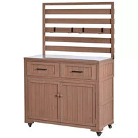 Whisen 64.9 Grande Desserte Îlot de Cuisine d'Extérieur avec Évier, Banc de Jardinage, Chariot de Barbecue Extérieur avec Plateau en Acier Inoxydable