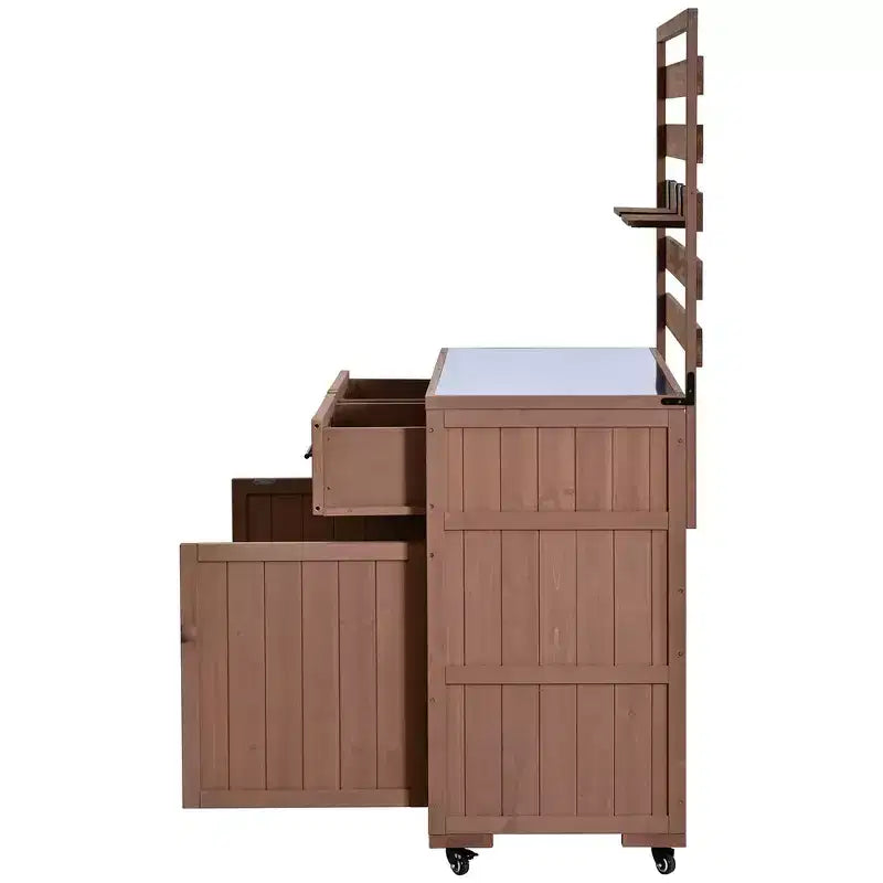Whisen 64.9 Grande Desserte Îlot de Cuisine d'Extérieur avec Évier, Banc de Jardinage, Chariot de Barbecue Extérieur avec Plateau en Acier Inoxydable