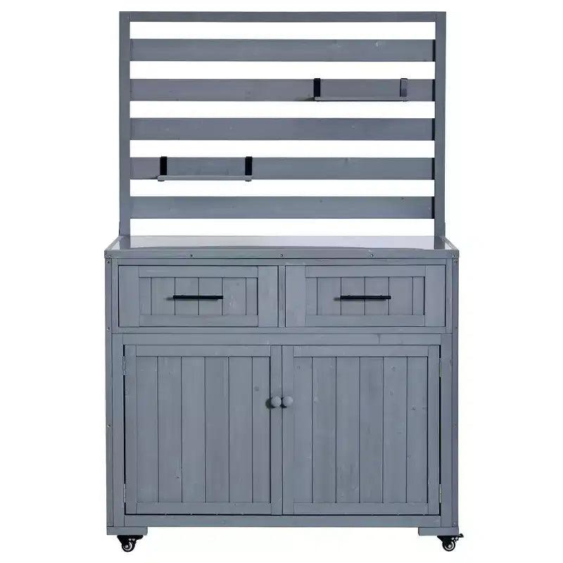 Whisen 64.9 Grande Desserte Îlot de Cuisine d'Extérieur avec Évier, Banc de Jardinage, Chariot de Barbecue Extérieur avec Plateau en Acier Inoxydable