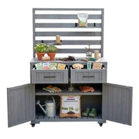 Whisen 64.9 Grande Desserte Îlot de Cuisine d'Extérieur avec Évier, Banc de Jardinage, Chariot de Barbecue Extérieur avec Plateau en Acier Inoxydable
