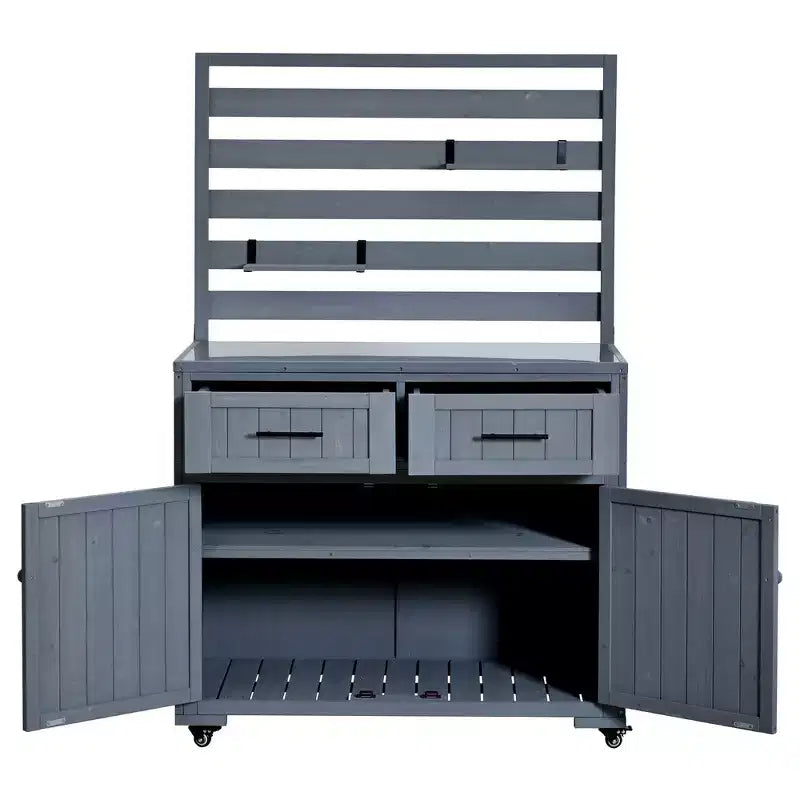 Whisen 64.9 Grande Desserte Îlot de Cuisine d'Extérieur avec Évier, Banc de Jardinage, Chariot de Barbecue Extérieur avec Plateau en Acier Inoxydable