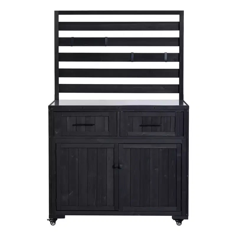 Whisen 64.9 Grande Desserte Îlot de Cuisine d'Extérieur avec Évier, Banc de Jardinage, Chariot de Barbecue Extérieur avec Plateau en Acier Inoxydable