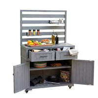 Whisen 64.9 Grande Desserte Îlot de Cuisine d'Extérieur avec Évier, Banc de Jardinage, Chariot de Barbecue Extérieur avec Plateau en Acier Inoxydable