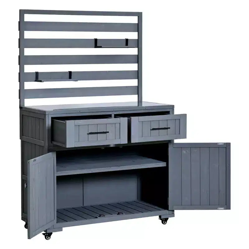 Whisen 64.9 Grande Desserte Îlot de Cuisine d'Extérieur avec Évier, Banc de Jardinage, Chariot de Barbecue Extérieur avec Plateau en Acier Inoxydable