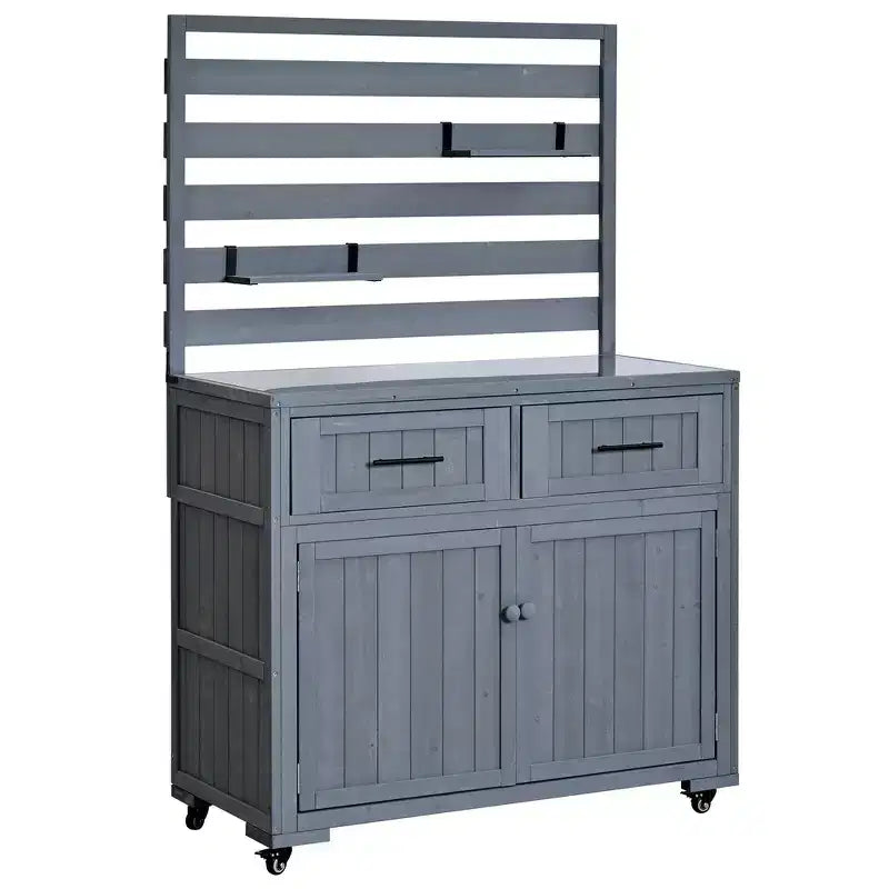 Whisen 64.9 Grande Desserte Îlot de Cuisine d'Extérieur avec Évier, Banc de Jardinage, Chariot de Barbecue Extérieur avec Plateau en Acier Inoxydable