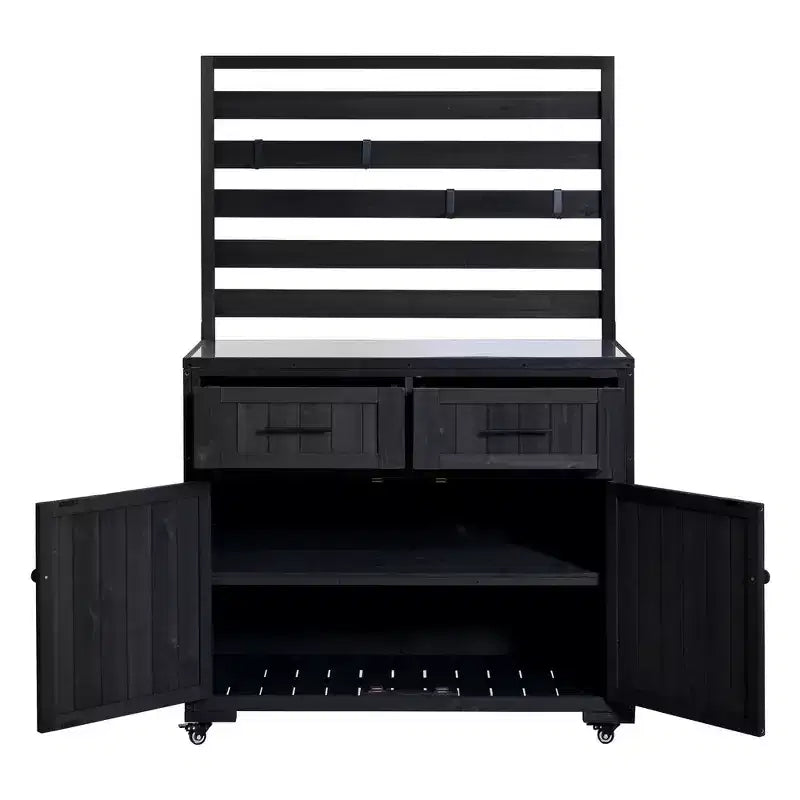 Whisen 64.9 Grande Desserte Îlot de Cuisine d'Extérieur avec Évier, Banc de Jardinage, Chariot de Barbecue Extérieur avec Plateau en Acier Inoxydable