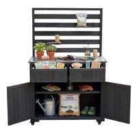 Whisen 64.9 Grande Desserte Îlot de Cuisine d'Extérieur avec Évier, Banc de Jardinage, Chariot de Barbecue Extérieur avec Plateau en Acier Inoxydable