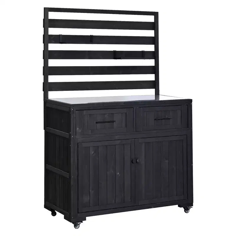 Whisen 64.9 Grande Desserte Îlot de Cuisine d'Extérieur avec Évier, Banc de Jardinage, Chariot de Barbecue Extérieur avec Plateau en Acier Inoxydable
