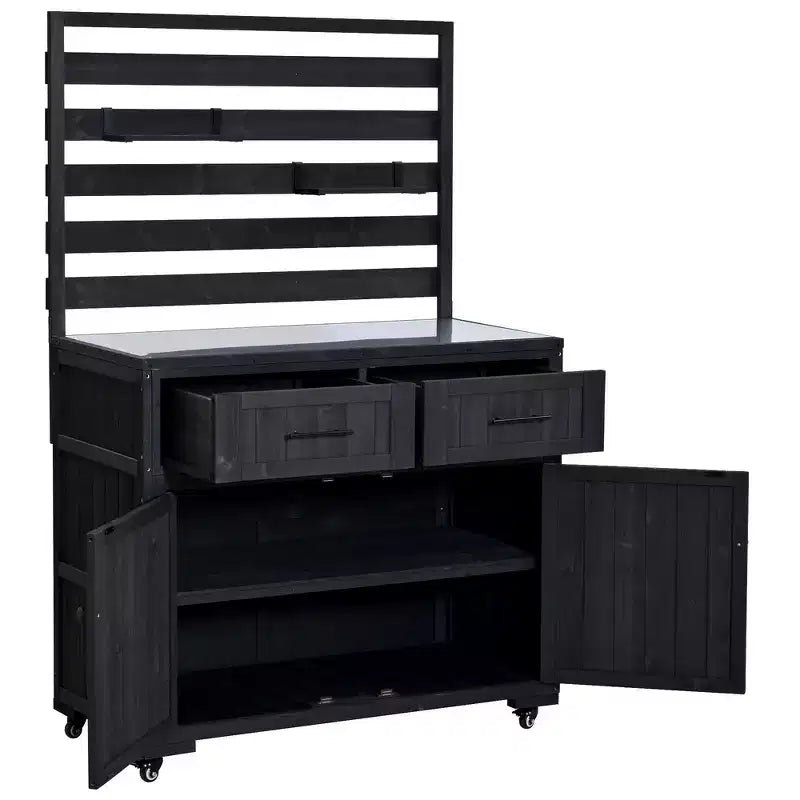 Whisen 64.9 Grande Desserte Îlot de Cuisine d'Extérieur avec Évier, Banc de Jardinage, Chariot de Barbecue Extérieur avec Plateau en Acier Inoxydable