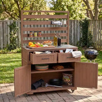 Whisen 64.9 Grande Desserte Îlot de Cuisine d'Extérieur avec Évier, Banc de Jardinage, Chariot de Barbecue Extérieur avec Plateau en Acier Inoxydable