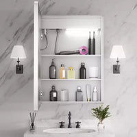 Armoire à pharmacie rectangulaire FAMYYT 20 po L x 28 po H en fer avec miroir, lumière DEL dimmable, fonction antibuée et prises - Entièrement assemblée