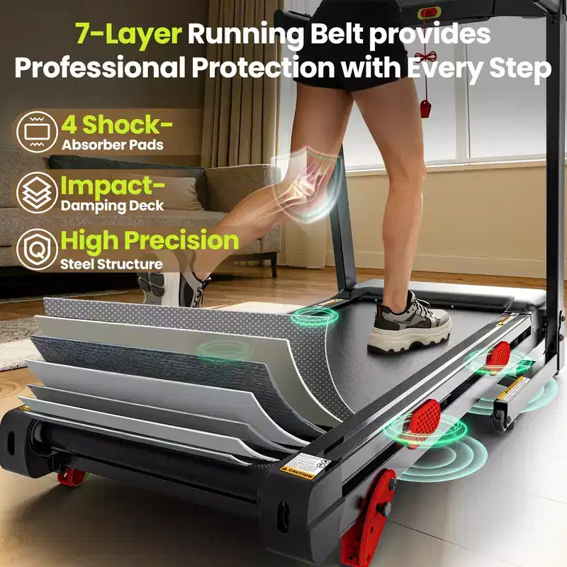 Tapis de course silencieux 3,75 CV avec inclinaison, vitesse de 1 à 16 km/h, capacité de 150 kg, écran LED et Bluetooth