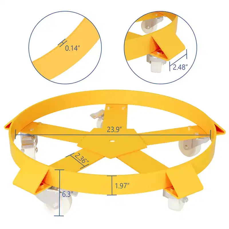 Chariot à fûts de 200 L Robuste 450 kg Chariot à poubelles avec roues pivotantes 4/5 Chariot à cadre en acier anti-basculement Capacité chariots de transport