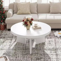 Table basse ronde, table centrale circulaire 33,5 po à pieds cannelés et plateau épais de 1,3 po, tables d'appoint de canapé pour salon, chambre, montage facile, blanc