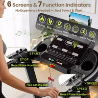 Tapis de course incliné 14,5 km/h, capacité de 150 kg, tapis de course pliable portable pour la maison, moteur 3,5 CV, tapis de course de jogging/marche avec contrôle par application, 105 programmes