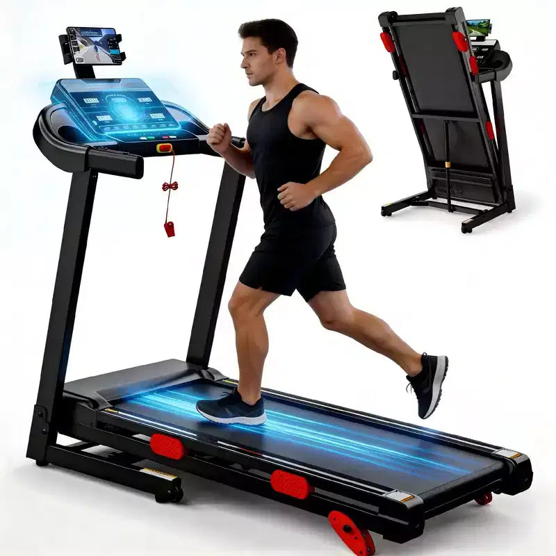 Tapis de course pliable 4-en-1 avec moteur de 3,75 CV, inclinaison manuelle de 10 %, contrôle par application intelligente, capacité de 145 kg, machine de course pour le fitness à domicile