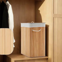 COZONY panier à linge pliant en bambou avec couvercle, 28 gal / 106L panier à vêtements en bois avec doublure lavable, rangement fin pour petites chambres et dortoirs